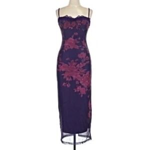 Commense‎ XS Purple Floral Lace whimsi Y2K  Bodycon Maxi Dress Cocktail Evening